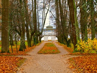 Autumn park with pavilion