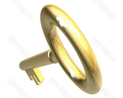 key in gold with white background 3d made