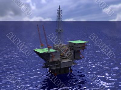 Oil rig on water rendering