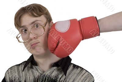 Man of kick on boxer glove