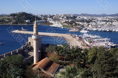 Minaret and marina in Bodrum