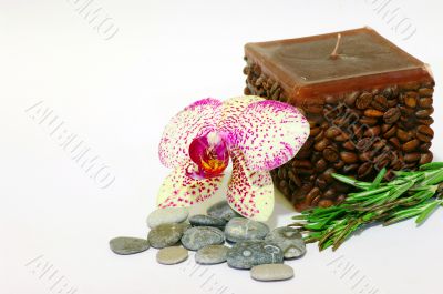 spa stones with orchid and candle