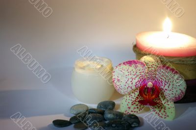 spa stones with orchid and candle
