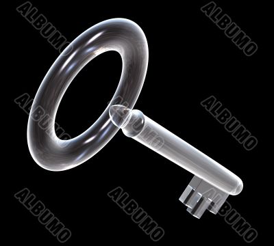 key in glass with black background - 3d made