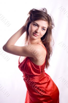 Portrait of girl in a red dress