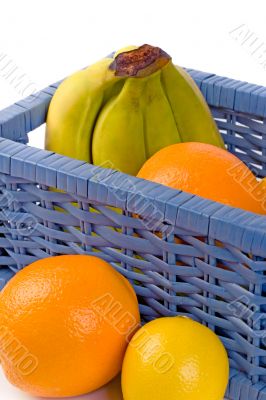 blue basket with fruits