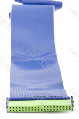 Blue computer cable on white background