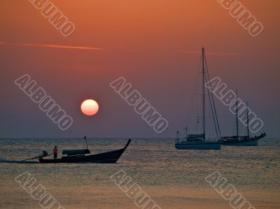 Yachts on a sunset.