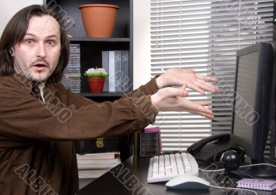 emotional man in office