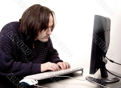 man work with comp