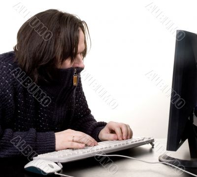 man work with comp