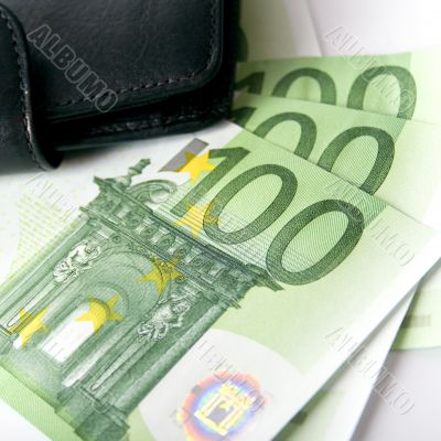 euro and a leather purse