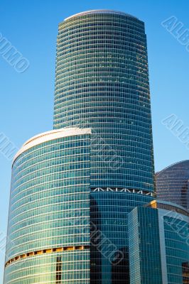 Tall skyscrapers at sunset