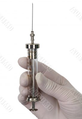 Syringe on hand