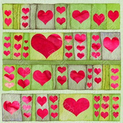  Green background with red hearts