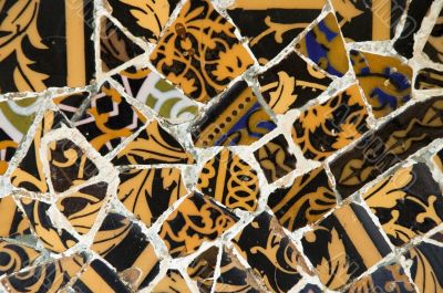 Detail of the ceramics from the Guadi bench in park Guell Barcelona, Spain