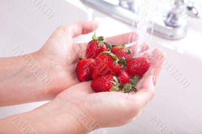 Woman Washing Strawberries