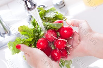 Woman Washing Radish