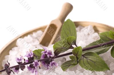 aroma bath. sea salt and basil with flowers