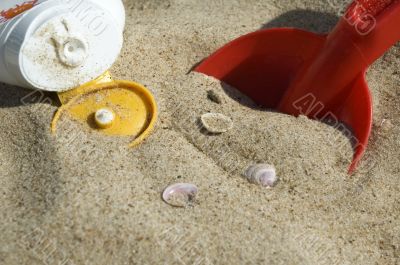 childhood. beach items and sun block