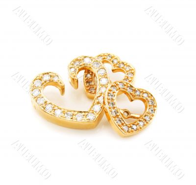 Gold ear-rings with diamonds isolated