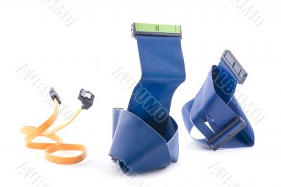computer cables on white background