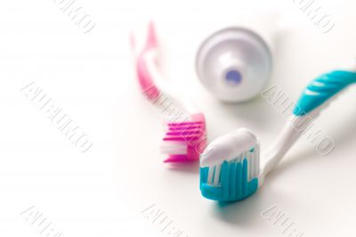 toothpaste and toothbrushes