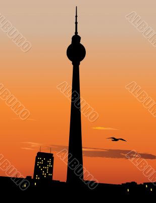 Berlin TV tower agaist sunset sky