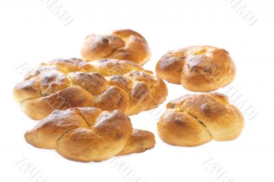 bun with sultana close up on white