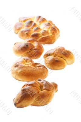 bun with sultana closeup on white