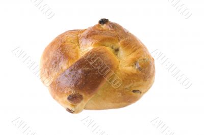 bun with sultana on white