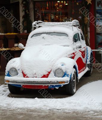 old car in snow