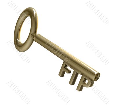 key in gold with FTP text 3d made