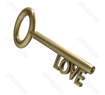 key in gold with LOVE text 3d made