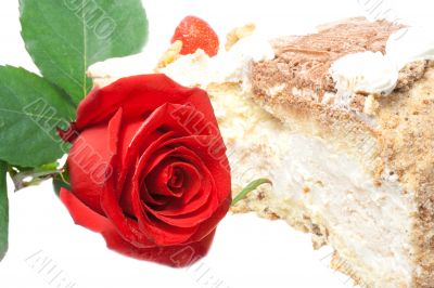 cake and red rose