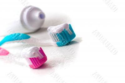 toothpaste and toothbrushes