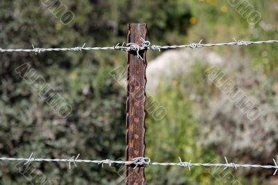 Two strands of barbed wire fence