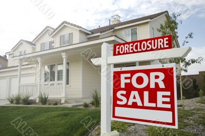 Foreclosure Home For Sale Sign and House