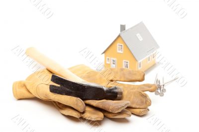 Hammer, Gloves, Nails and House