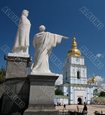 Statues of saints Olga and Cyril in Kiev