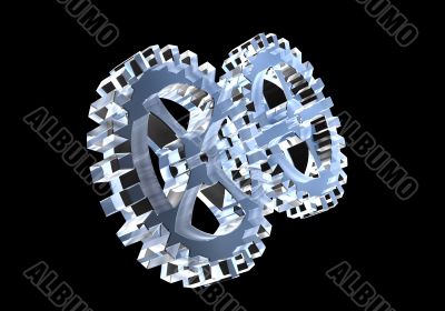two gears in glass - 3D made