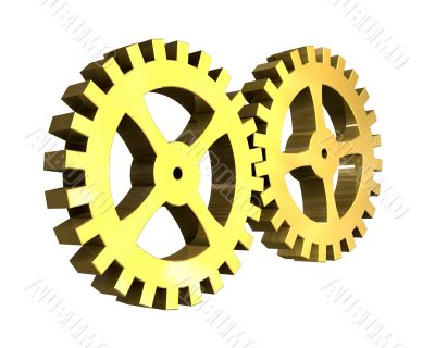  two gears in gold 3D