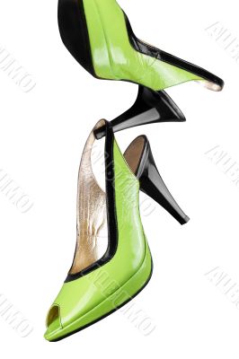 Green women shoes isolated on white background