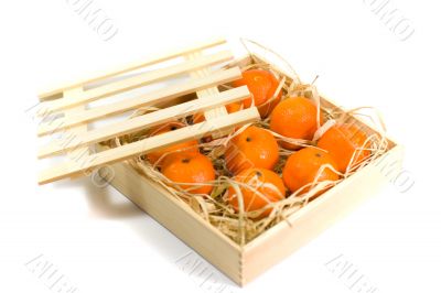 tangerines in wooden box