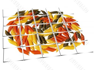 three colour penne italian pasta collage