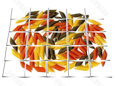 three colour penne italian pasta collage