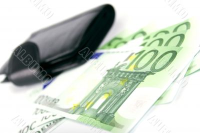 euro and a leather purse