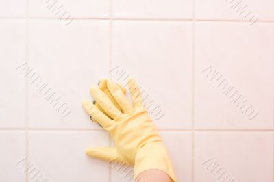 washing bathroom`s wall
