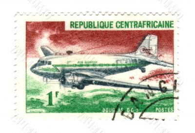 central african stamp with airplane