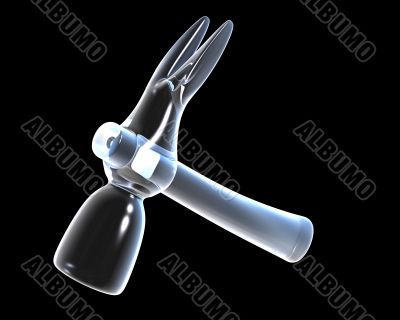 3d made glass hammer on black background